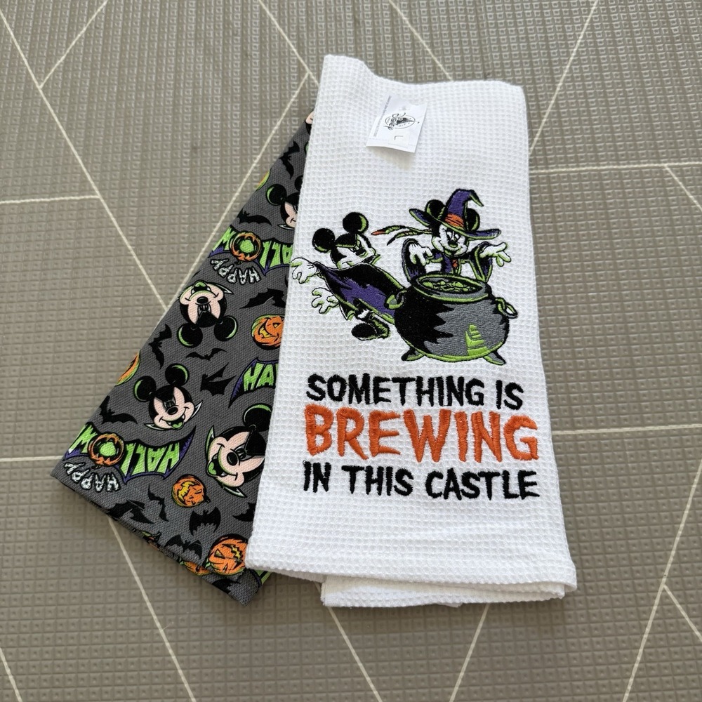 NEW Disney Parks Dish Towels Halloween Mickey Minnie Mouse Something Is Brewing
